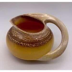 vtg MCM Studio Pottery Pitcher Jug Abstract Handmade Holland yellow brown OOAK